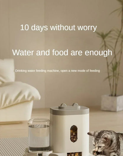 Automatischer Futterspender für Hunde und Katzen mit Wasserspender, erhöhtem Napf und großem Fassungsvermögen, Zubehör für Katzentränken
