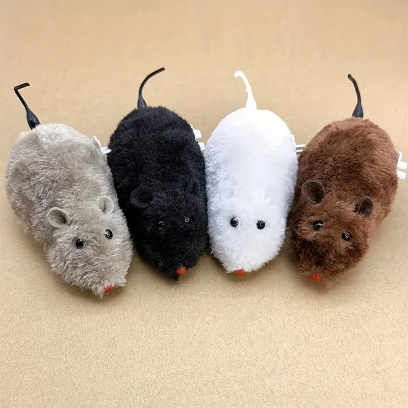 Lustiges und interaktives Aufzieh-Maus-Plüschtier, 1/5 Stück, für Katzen, Hunde und Kinder, mechanisches sich bewegendes Tierspielzeug zum Spielen und für Streiche