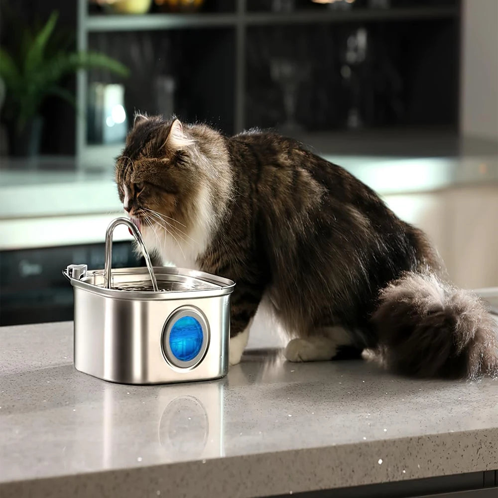 Automatischer Wasserspender aus Edelstahl für Haustiere, 3,2 l, Katzenbrunnen, intelligenter Hundetränke, visuelles Fenster, Trinknapf, Haustierzubehör