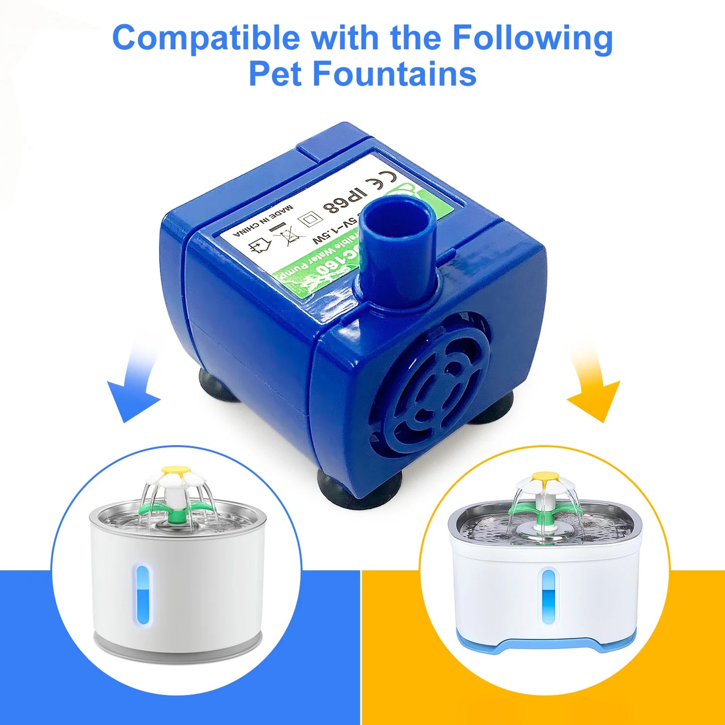 Katzenwasserspenderpumpe, Haustierwasserspenderpumpe, USB-Ersatzpumpe, Tauchmotor, Edelstahl-Haustierwasserspender-Zubehör