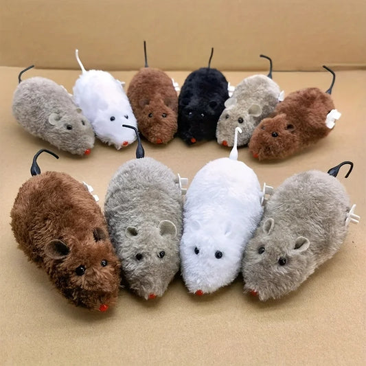 Lustiges und interaktives Aufzieh-Maus-Plüschtier, 1/5 Stück, für Katzen, Hunde und Kinder, mechanisches sich bewegendes Tierspielzeug zum Spielen und für Streiche