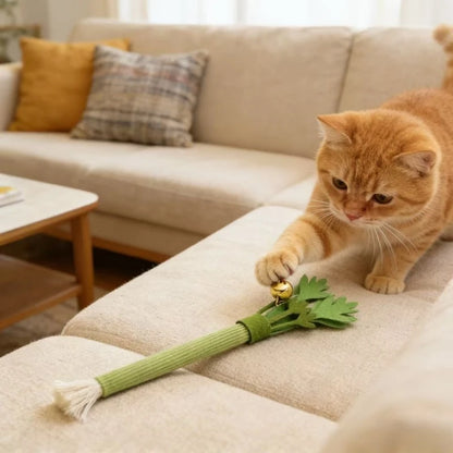 Katzenspielzeug zum Kauen, Katzenminze-Spielzeug zur Zahnreinigung, interaktive Katzen-Kaustäbchen, Katzenminze-Kauspielzeug, Beißspielzeug mit Quietscher für Katzen