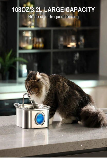 Automatischer Wasserspender aus Edelstahl für Haustiere, 3,2 l, Katzenbrunnen, intelligenter Hundetränke, visuelles Fenster, Trinknapf, Haustierzubehör