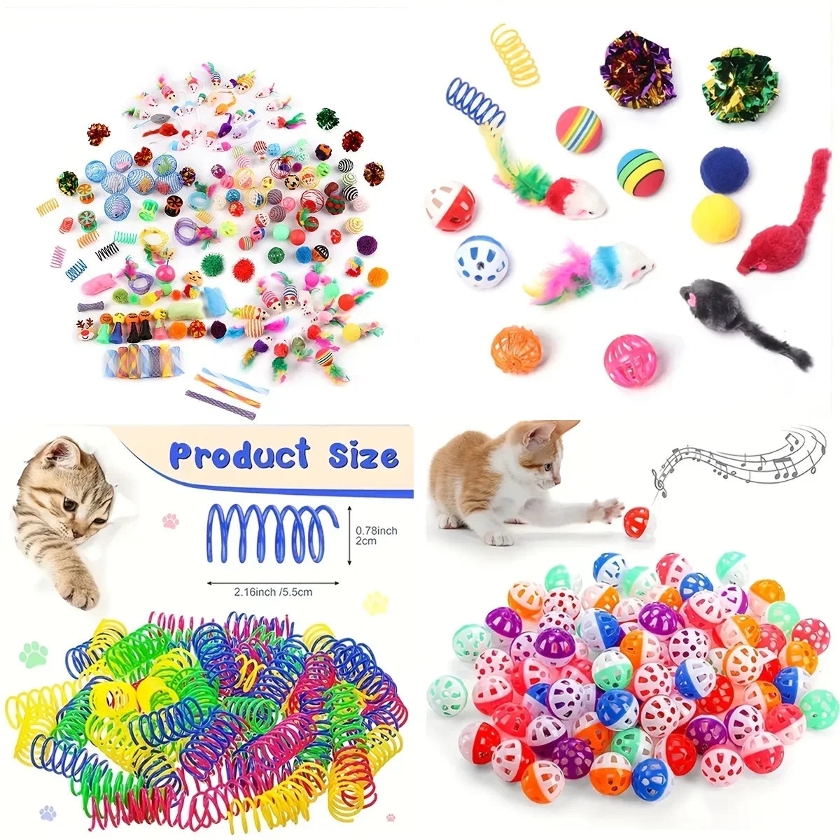 Gemischtes Katzenspielzeug-Set, 56 Stück/28 Stück/14 Stück. Eine Kombination aus verschiedenen Plastik- und Plüschtieren, geeignet für mehrere Katzen zum Spielen