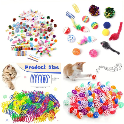 Gemischtes Katzenspielzeug-Set, 56 Stück/28 Stück/14 Stück. Eine Kombination aus verschiedenen Plastik- und Plüschtieren, geeignet für mehrere Katzen zum Spielen