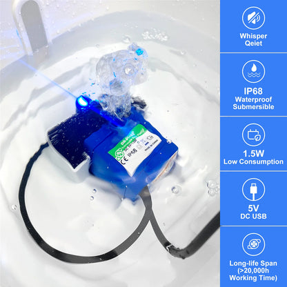 Katzenwasserspenderpumpe, Haustierwasserspenderpumpe, USB-Ersatzpumpe, Tauchmotor, Edelstahl-Haustierwasserspender-Zubehör