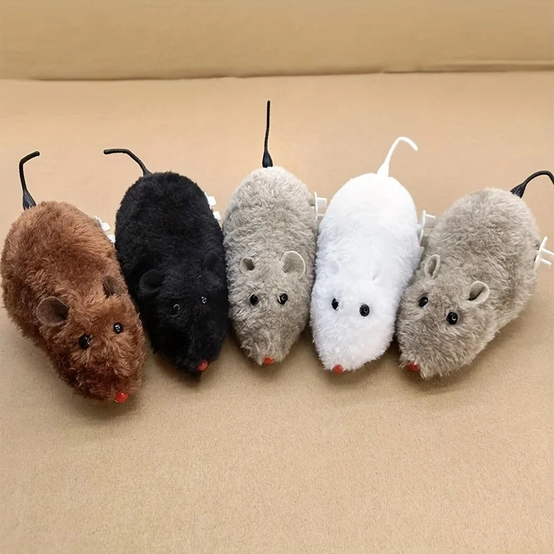 Lustiges und interaktives Aufzieh-Maus-Plüschtier, 1/5 Stück, für Katzen, Hunde und Kinder, mechanisches sich bewegendes Tierspielzeug zum Spielen und für Streiche
