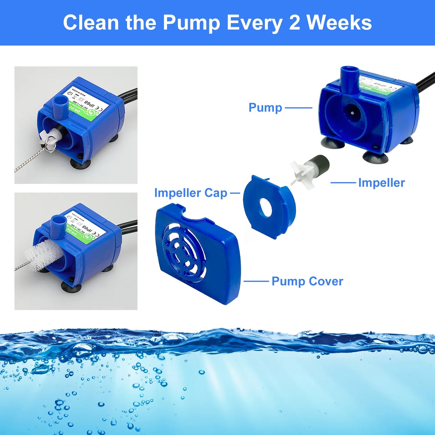 Katzenwasserspenderpumpe, Haustierwasserspenderpumpe, USB-Ersatzpumpe, Tauchmotor, Edelstahl-Haustierwasserspender-Zubehör