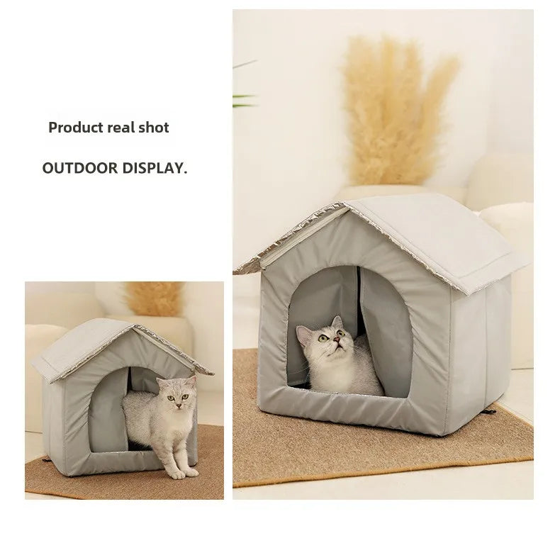 Stray Cat Hundehütte Wasserdicht Outdoor Winter Warme Haustierhöhle Schlafbetten Faltbares waschbares Haus für kleine Hunde Welpenbedarf