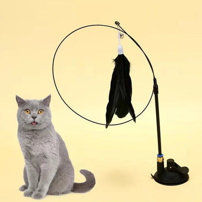 Katzenspielzeug, Federstab, interaktives Kätzchenspielzeug mit abnehmbarem Supersaugnapf, 2 Feder-Ersatzteile, Katzenzubehör