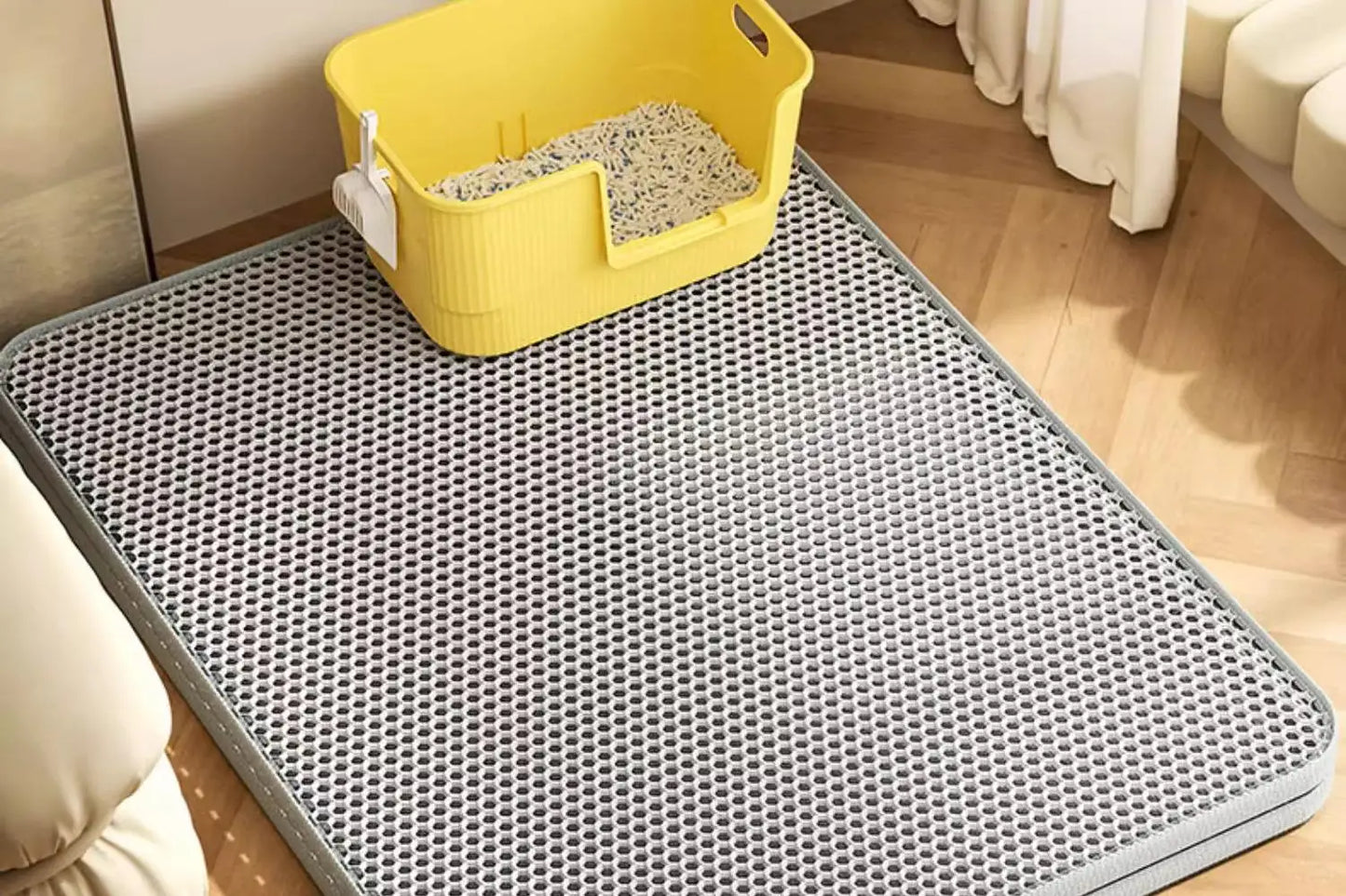 Extragroße Katzenstreumatte, robust, wasserdicht, 2-lagig, rutschfest, waschbar, Bodenschutz für Haustiere, Katzentoilette, Sandstopper