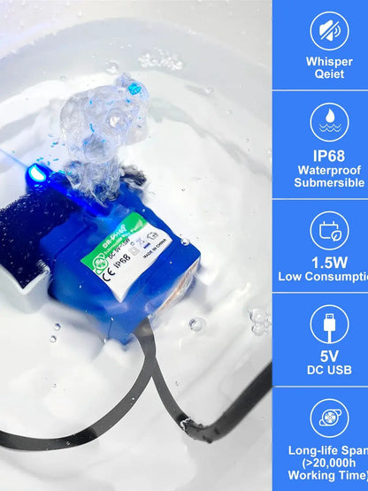 Katzenwasserspenderpumpe, Haustierwasserspenderpumpe, USB-Ersatzpumpe, Tauchmotor, Edelstahl-Haustierwasserspender-Zubehör